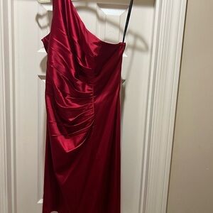 Calvin Klein Red Asymmetrical Ruched Cocktail Dress